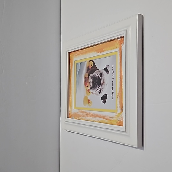 Let the Grooming Begin Framed Bulldog w/ Rubber Duck Picture White Orange Yellow - Picture 5 of 11